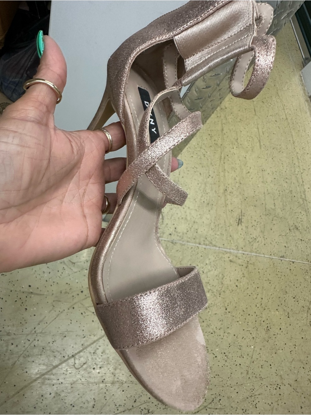 DKNY Rose Gold Metallic Strappy Stiletto Sandal